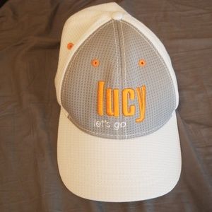 White and grey running hat